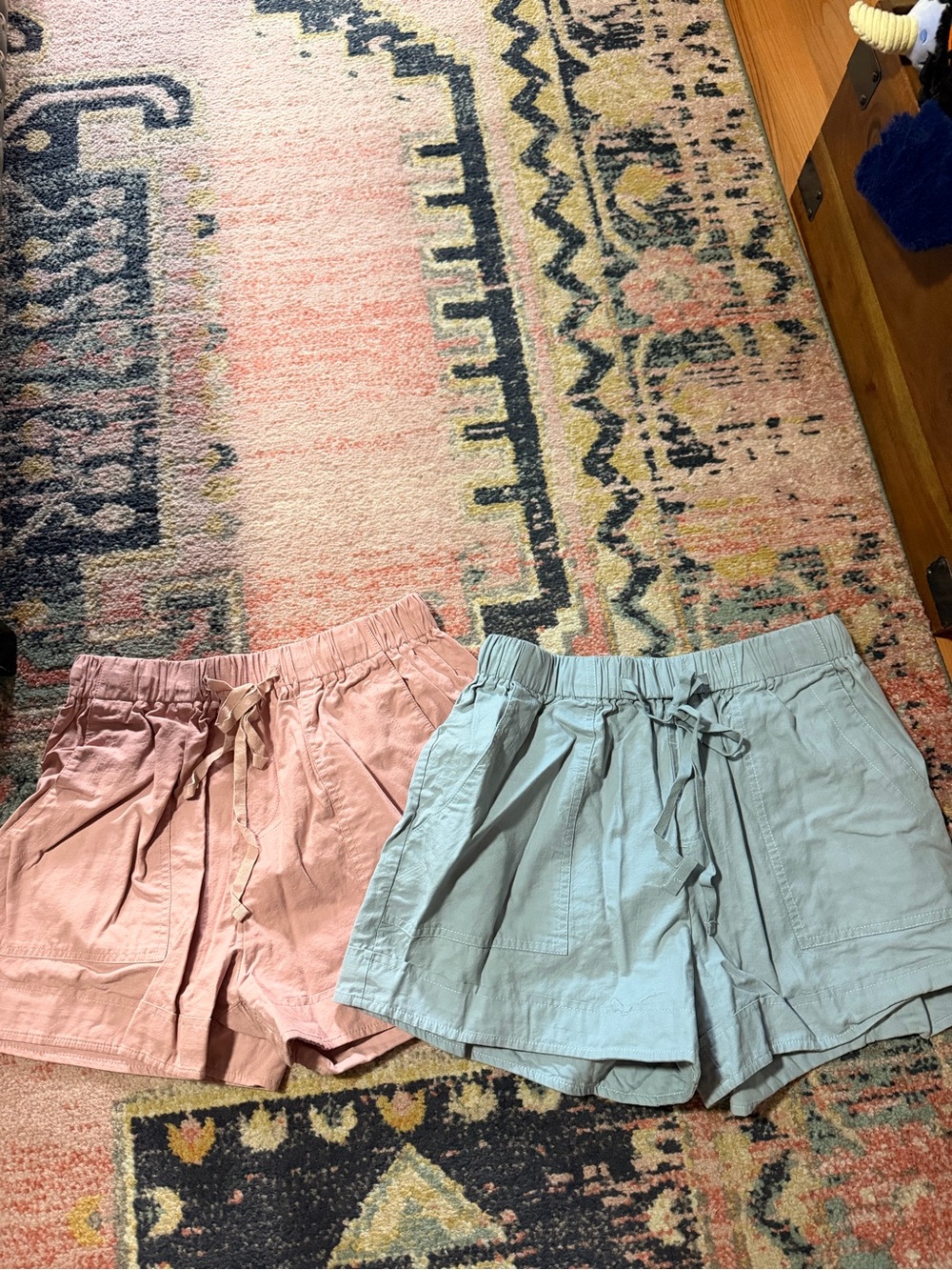 Pair of Drawstring Casual Shorts in Dusty Pink and Light Sage